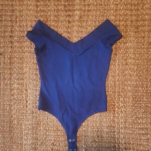 Blue Bodysuit with Scoop Neckline and Streamlined Silhouette